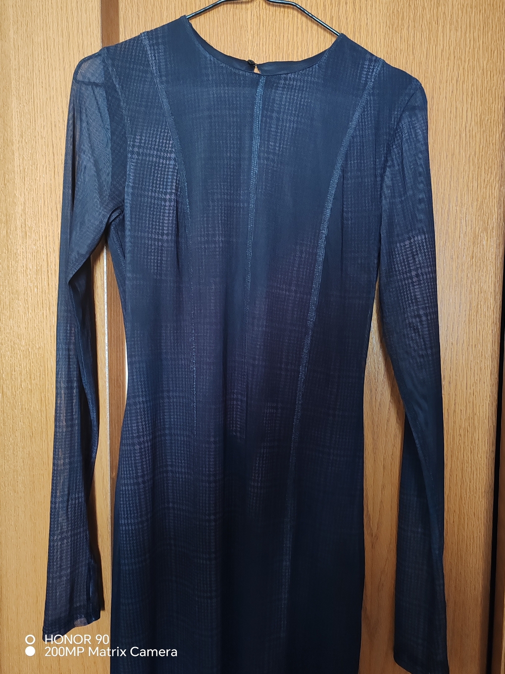 Zara Navy Long Sleeve Sheer-Panel Dress
